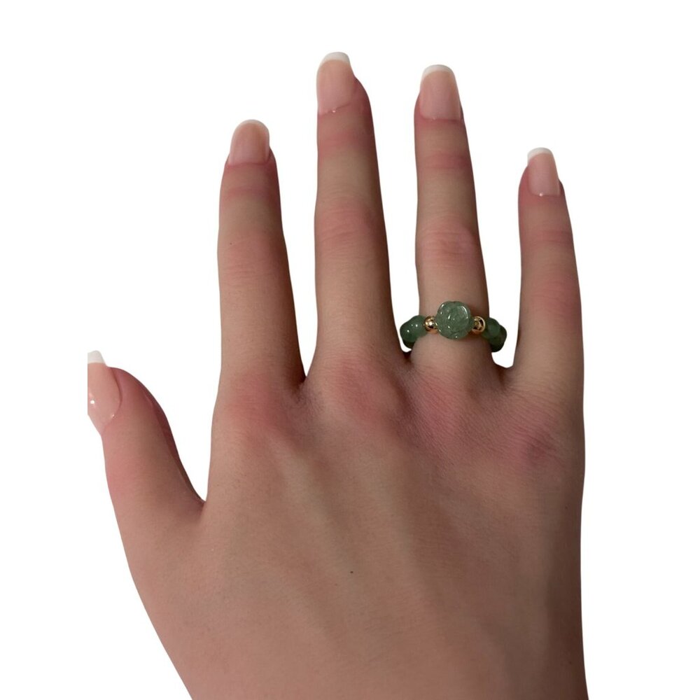 Aventurine Flower Gemstone Beads Stretch Ring with 14K Gold Bead - Picture 10 of 11